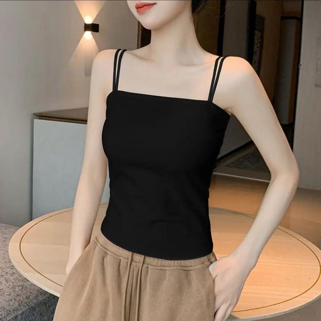 Women's Stylish Double Strap Camisole with Chest Pads - Beautiful Back and Sleeveless Form-Fitting Top