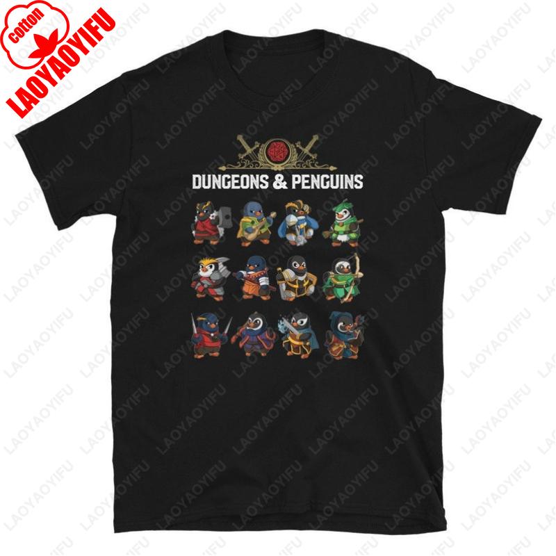 Dungeons and Penguins Unisex Women Cotton TShirt DND Inspired Gift DD Fans Dungeon Tabletop Game Master Dragons Gamers Unisex Tops 4XL
