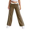 Women's Fashion Color Blocked High Waist Straight Leg Wide Leg Pants Pocket Casual Pants