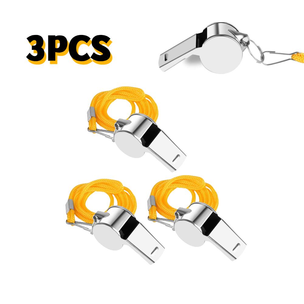 Survival Whistle with Rope Cheer Whistles Loud Crisp Sound Whistle Soccer Football Basketball Training Stainless Steel Whistle