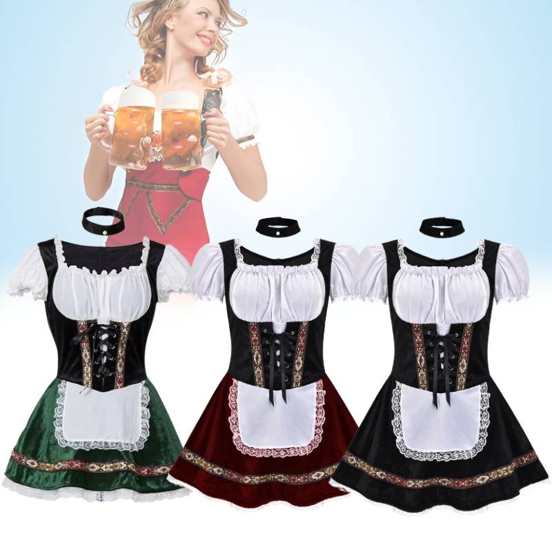 Oktoberfest Women Costume German Bavarian Dirndl Beer Maid Fancy Party Dress