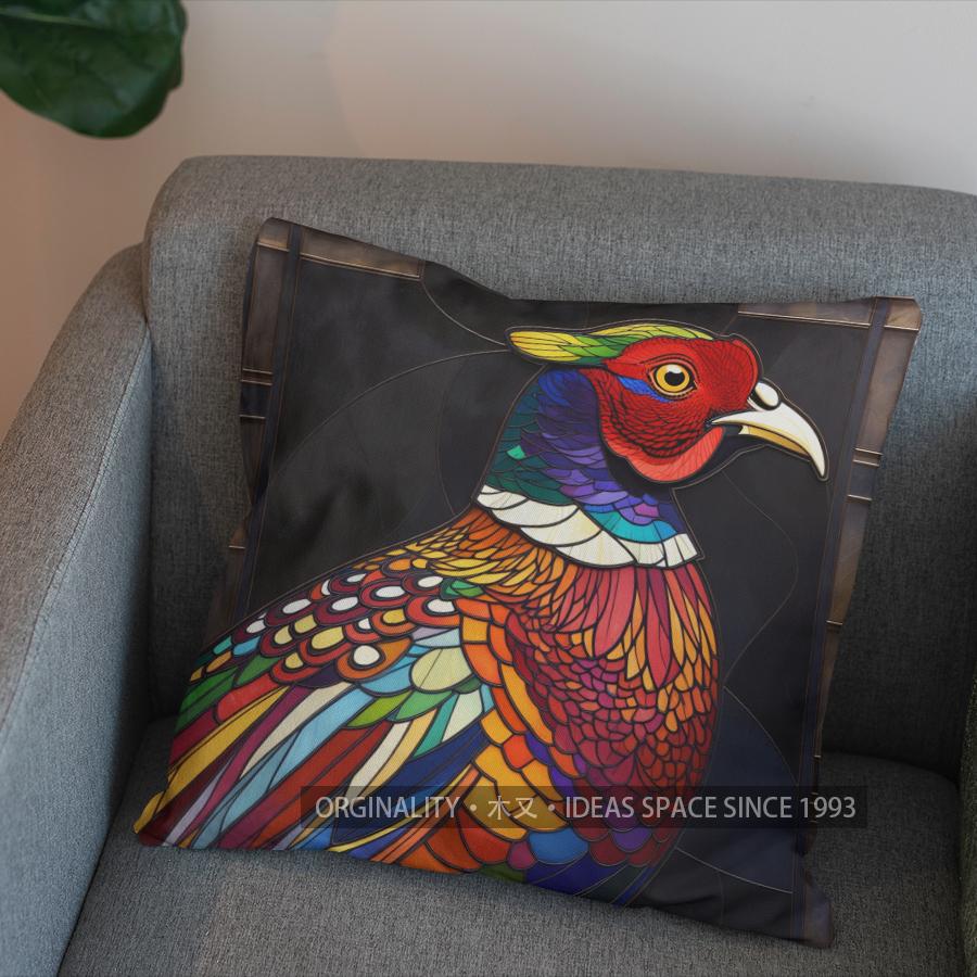 2D Colorful Stained Glass Pheasant-Patterned Pillowcase Pattern Cushion Cover Suitable For Sofa Bedroom Car Pillow Cover