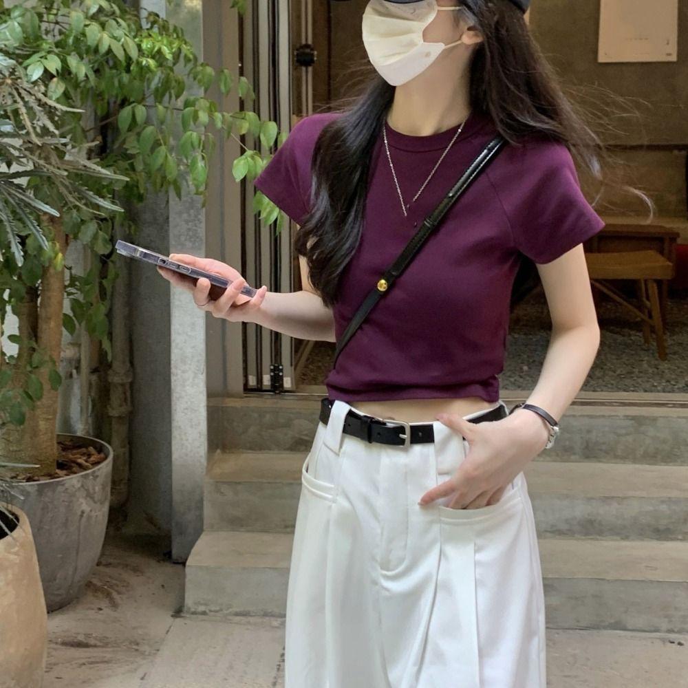 Slim Fit Y2K Crop Top Chic Tees Shirts Women Fashion Short Sleeve T-shirt  Streetwear