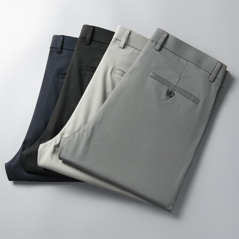 Men's Summer Casual Ice Silk Pants - Lightweight, Straight-Leg, High Elasticity Suit Trousers for Young and Middle-Aged