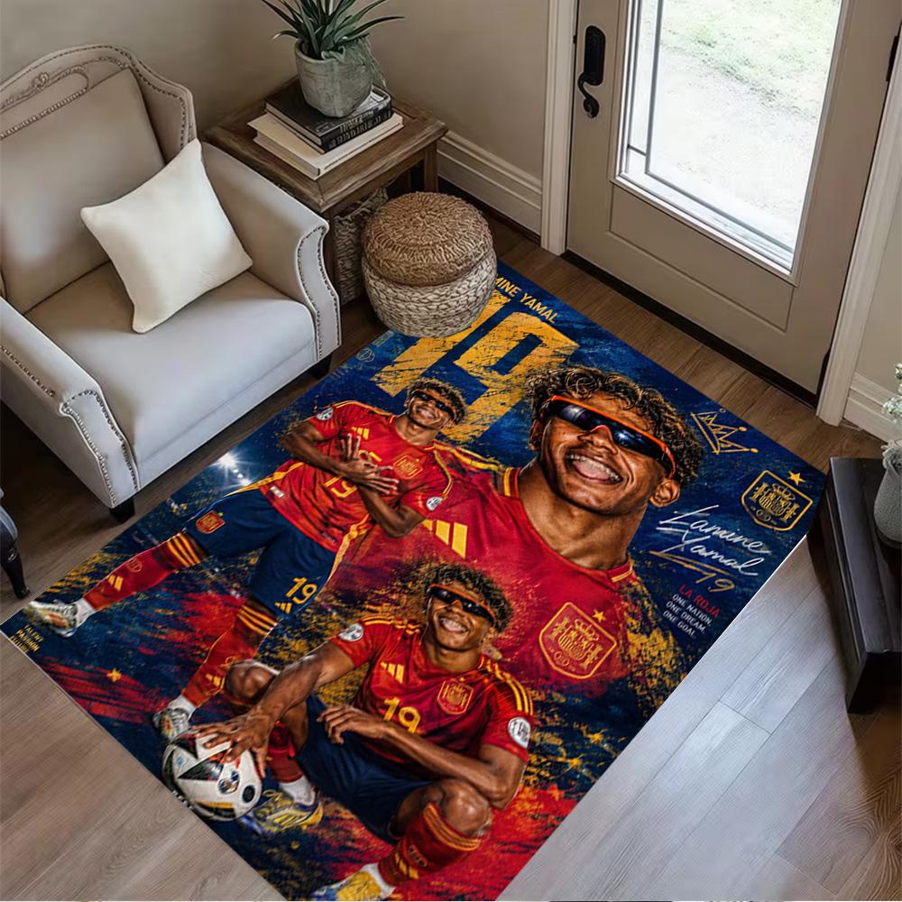 Lamine Yamal's Fußballreise Teppich Perfekt für Balkon Esszimmer im Freien Eingangsbereich Rutschfester Teppich Anime Büro Dekor Hochzeitsfeier Geschenk