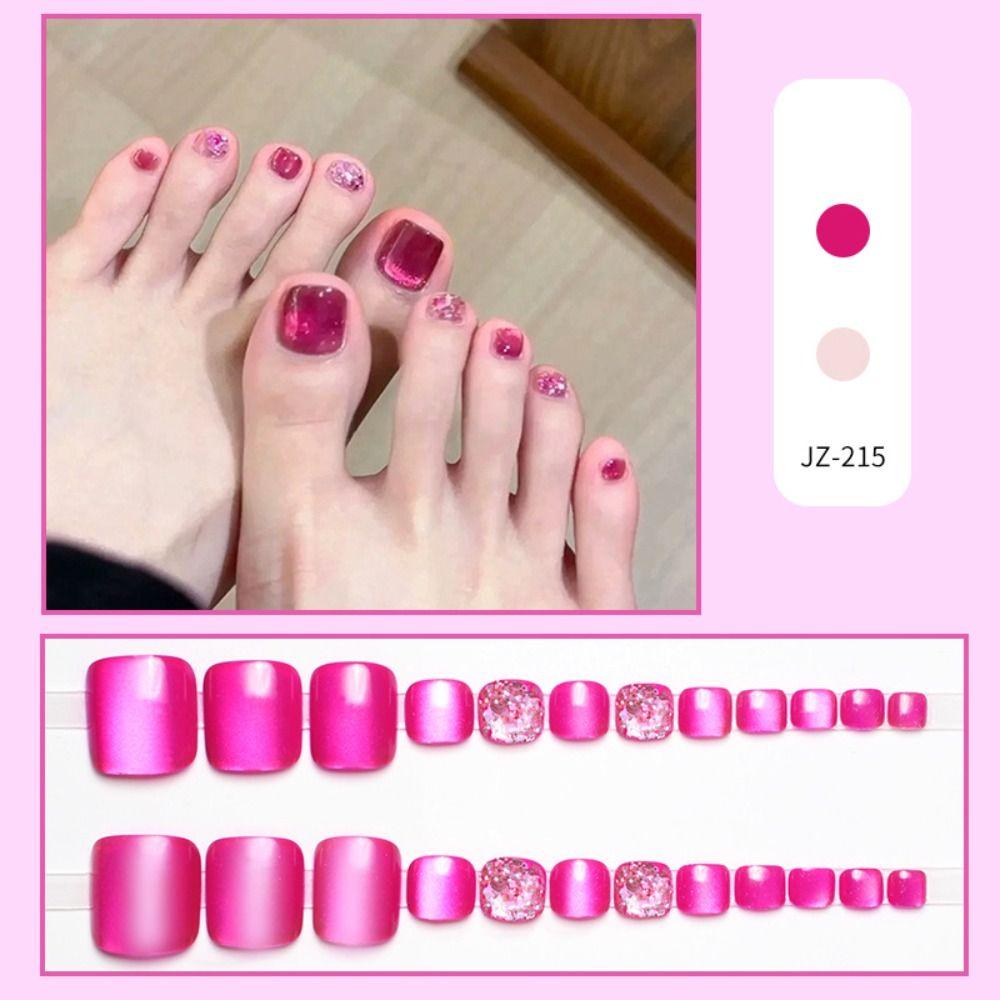 Fashion Short Square Fake Toenails French Pure Color Toe Nails Full Cover Simple Foot Nails for Women Girl