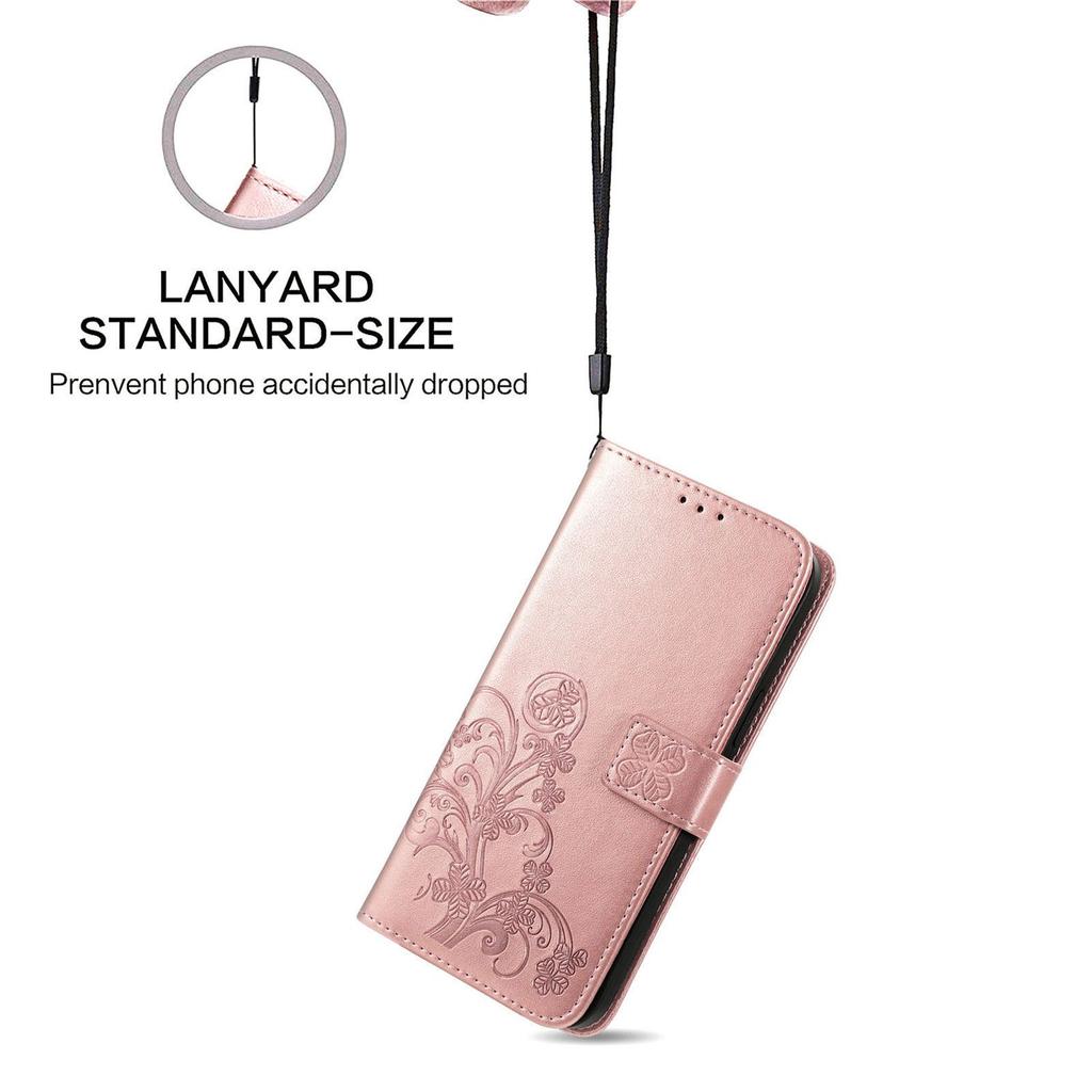 Leather Wallet Flip Case for VIVO V70 FE V60 V50 V40 V30 V29 V29E V50E V27E Lite Pro SE Embossed Clover Floral Design