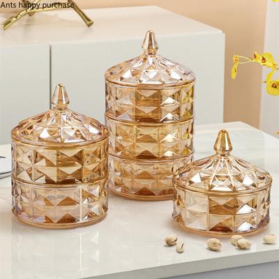 Cam Şeker Kavanozu Çok Katmanlı Depolama Tankı Gıda Depolama Kutusu Kapaklı Kristal Cam Kavanoz Şeffaf Atıştırmalık Kasesi Kuru Meyve Kutusu