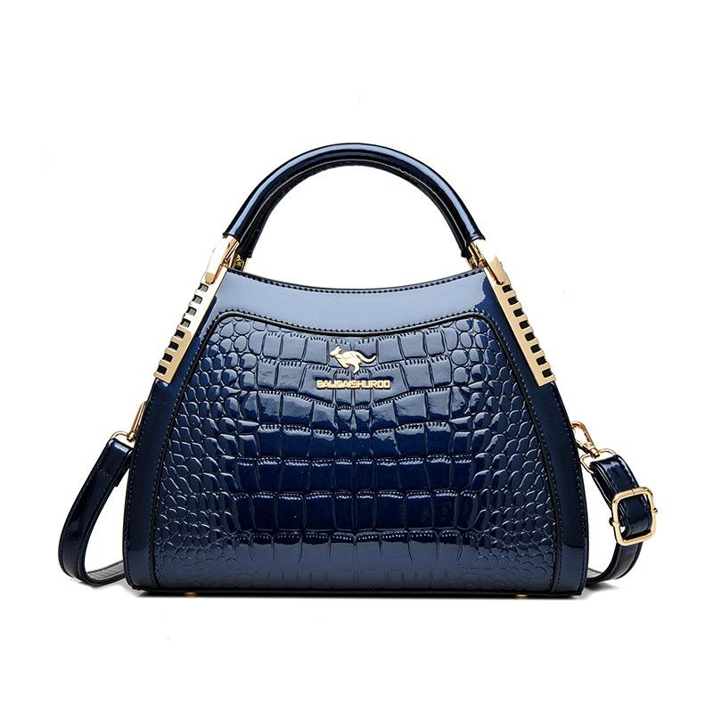 

Женская сумка из лакированной кожи с крокодиловым узором, сумка на одно плечо, женская сумка через плечо большой вместимости синий