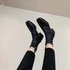 Premium Cowhide Edition~ Square Head Washed Leather Skinny Short Boots Thick High Heel Thick Sole Small Ankle Boots Women's Autumn and Winter