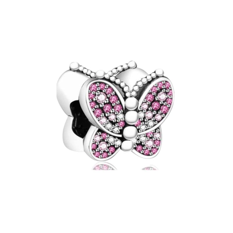 Sparking Butterfly Heart Clip Charm Beads Dangle Silver Bracelet Necklace For Diy Jewelry Women Gift