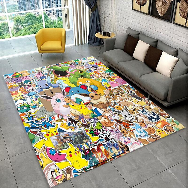 Cute Pokemon Pikachu Cartoon Carpet Rug for Playroom Bedroom Living Room Sofa Home Decor,kid Game Area Rug Non-slip Floor Mat