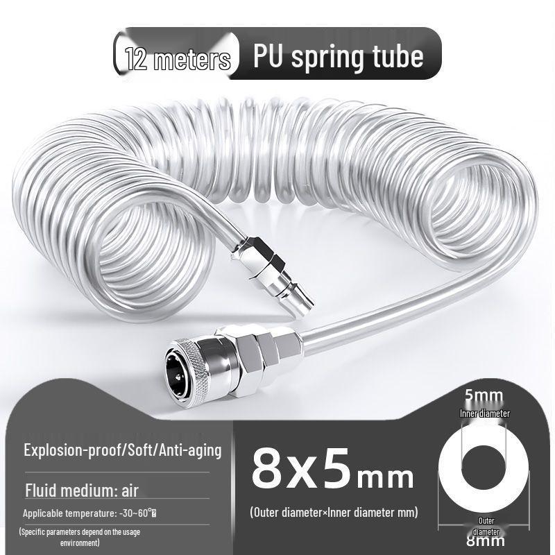 Retractable 8mm PU Spiral Air Hose with Quick Pneumatic Connector