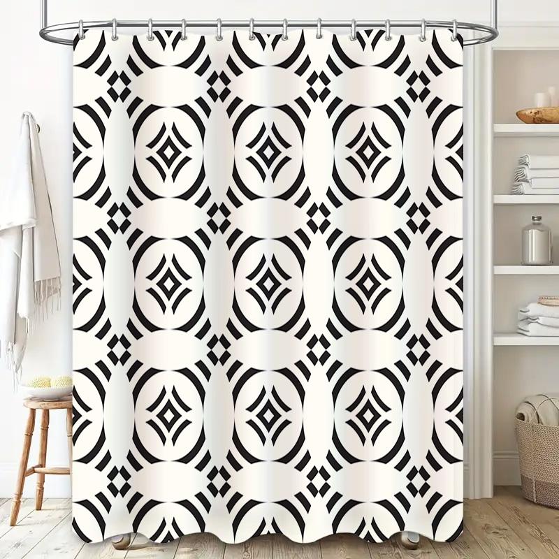 Modern geometric bathroom curtains waterproof design black white jacquard shower curtain luxury decorative custom sizes availabl
