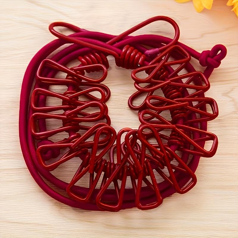 Adjustable Elastic Clothesline with 12 Clips Windproof Portable Travel Drying Rack, for Outdoor Garments, Bedding, Socks & Delicates