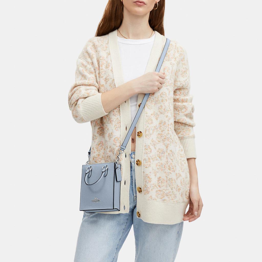 New COACH Pebbled Leather Tote Bag Shopping Bag Shoulder Bag Handbag Mini Women's Mist Gray CJ500-SVW3K