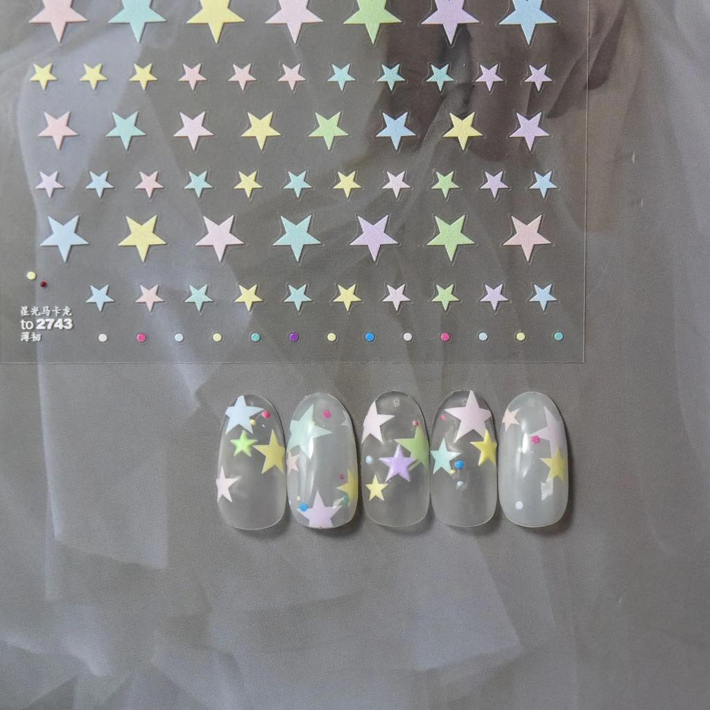 1pcs 5D Relief Kawaii Colorful Star Nail Art Stickers Multi Macaron Mangxing Nail Decorations Self Adhesive Decals Accessories