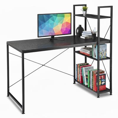 Black Loft Computer Desk with Metal Shelves for Gaming and School Use