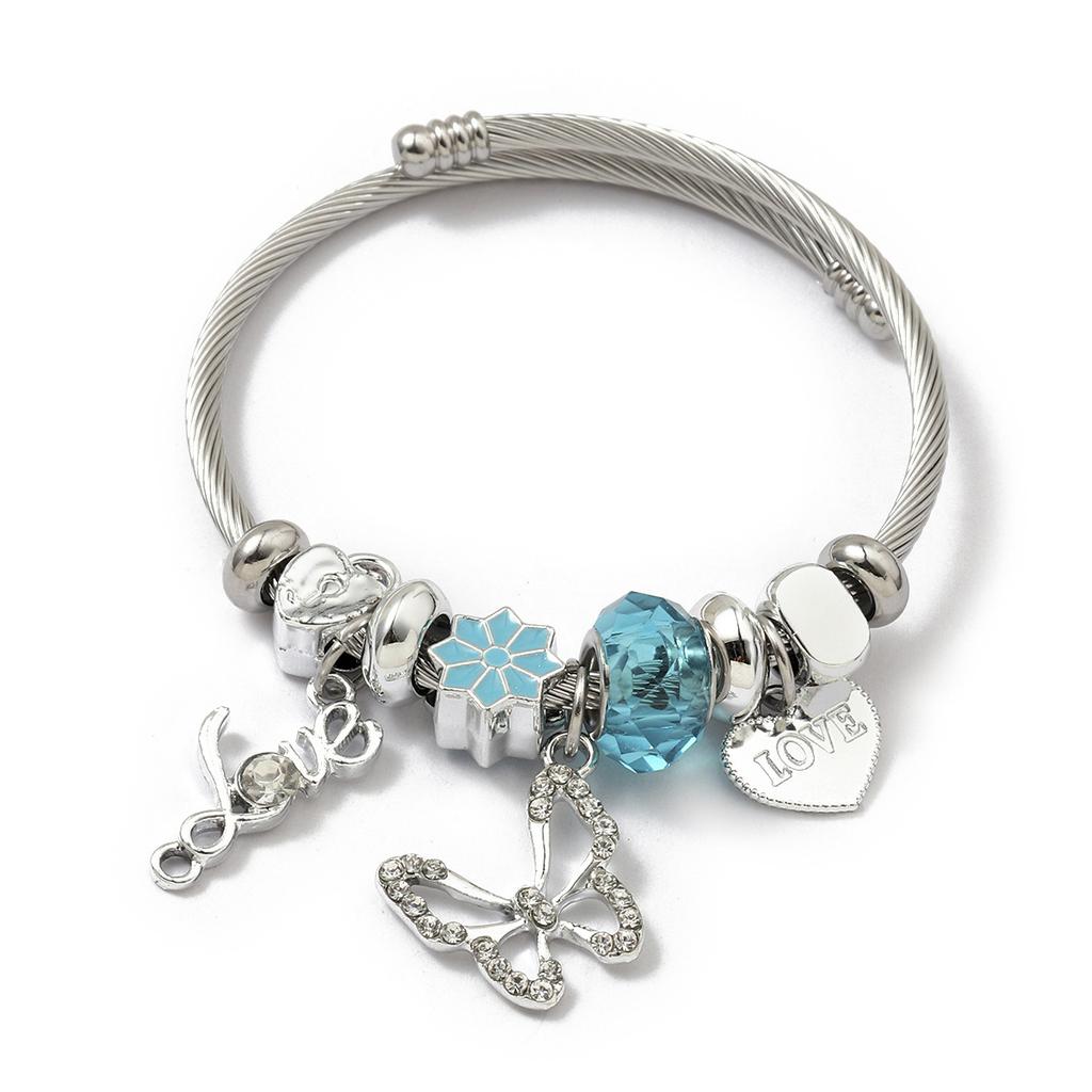 Simple Fashion Stainless Steel Bracelet With Crystal Bead Pendant Unisex Jewelry