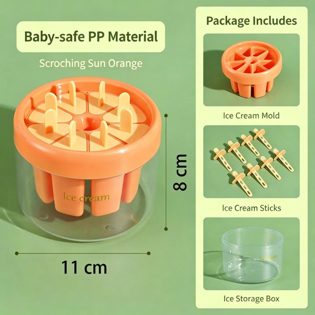 

Food-Grade Pp Material 8-Compartment Ice Cream Mold Set for Homemade Popsicles and Ice Bars, with Ice Storage Box and Ice Cream Sticks, Safe and O помаранчевий