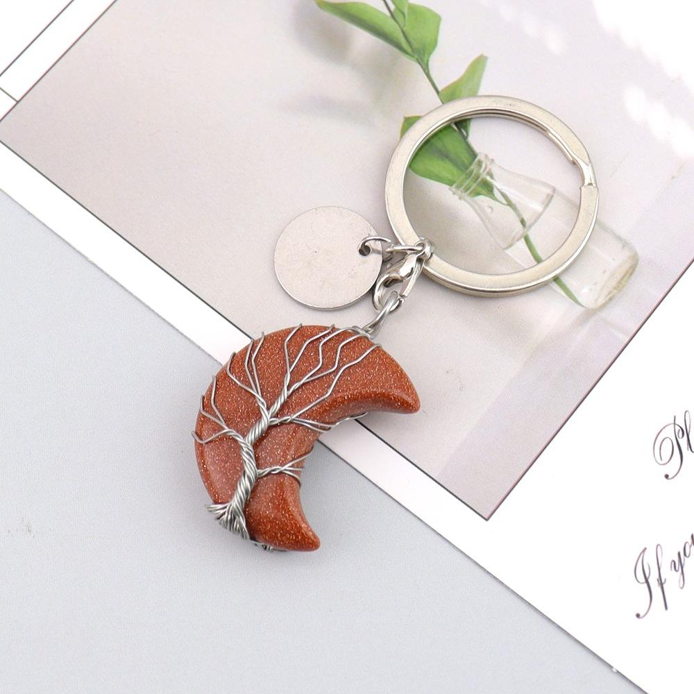 Natural Stone Moon Keychain Keychain, Bag Pendant, Moon Keyring Pendant.
