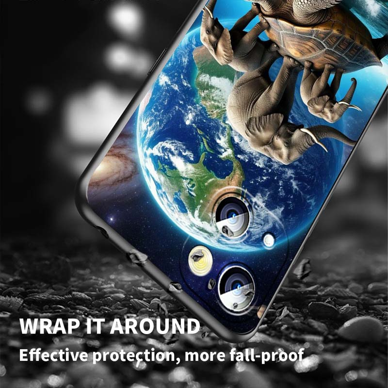 Cartoon Anime Turtle Elephant Phone Case For Apple iPhone 17 16 16E 15 14 13 12 11 Pro Max Plus Black Soft Silicone