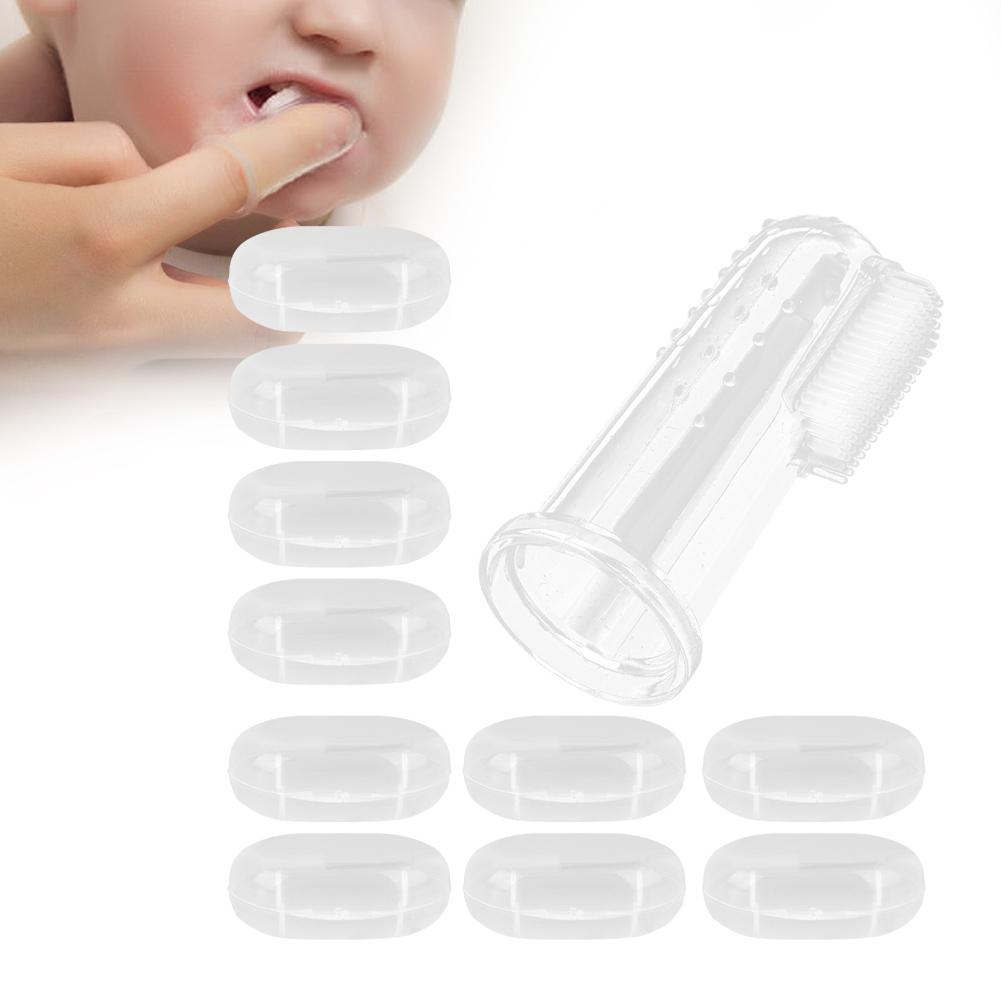 10pcs Baby Finger Toothbrush Infant Silicone Soft Finger Toothbrushes for NewbornTransparent Shell