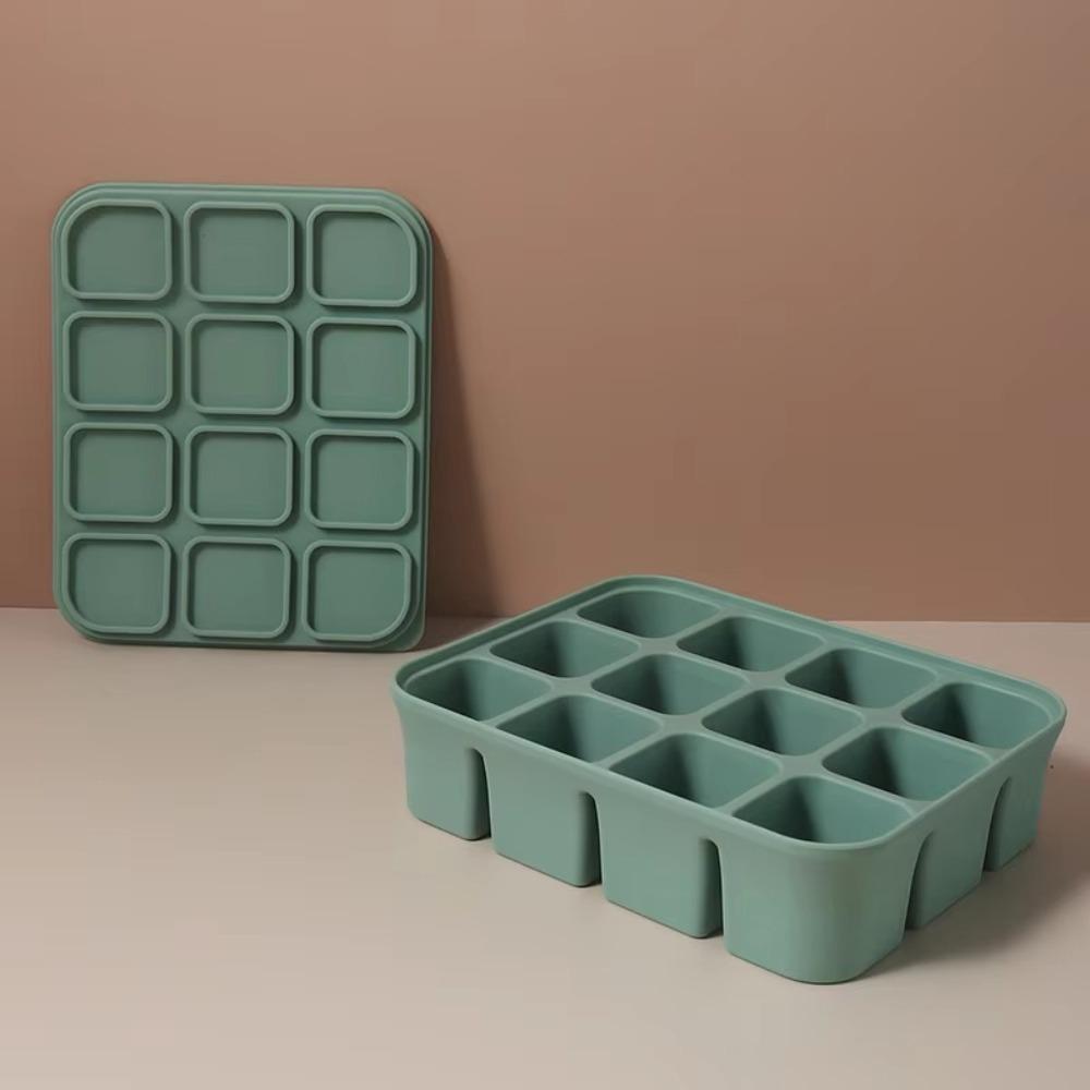 12 Grids Ice Cube Trays with Lid Silicone Ice Making Molds Easy Release Anti-stringing Food Storage Container for Freezer