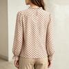 Women's Casual Printed Bell Sleeve Blouse with Ruffle Stand Collar