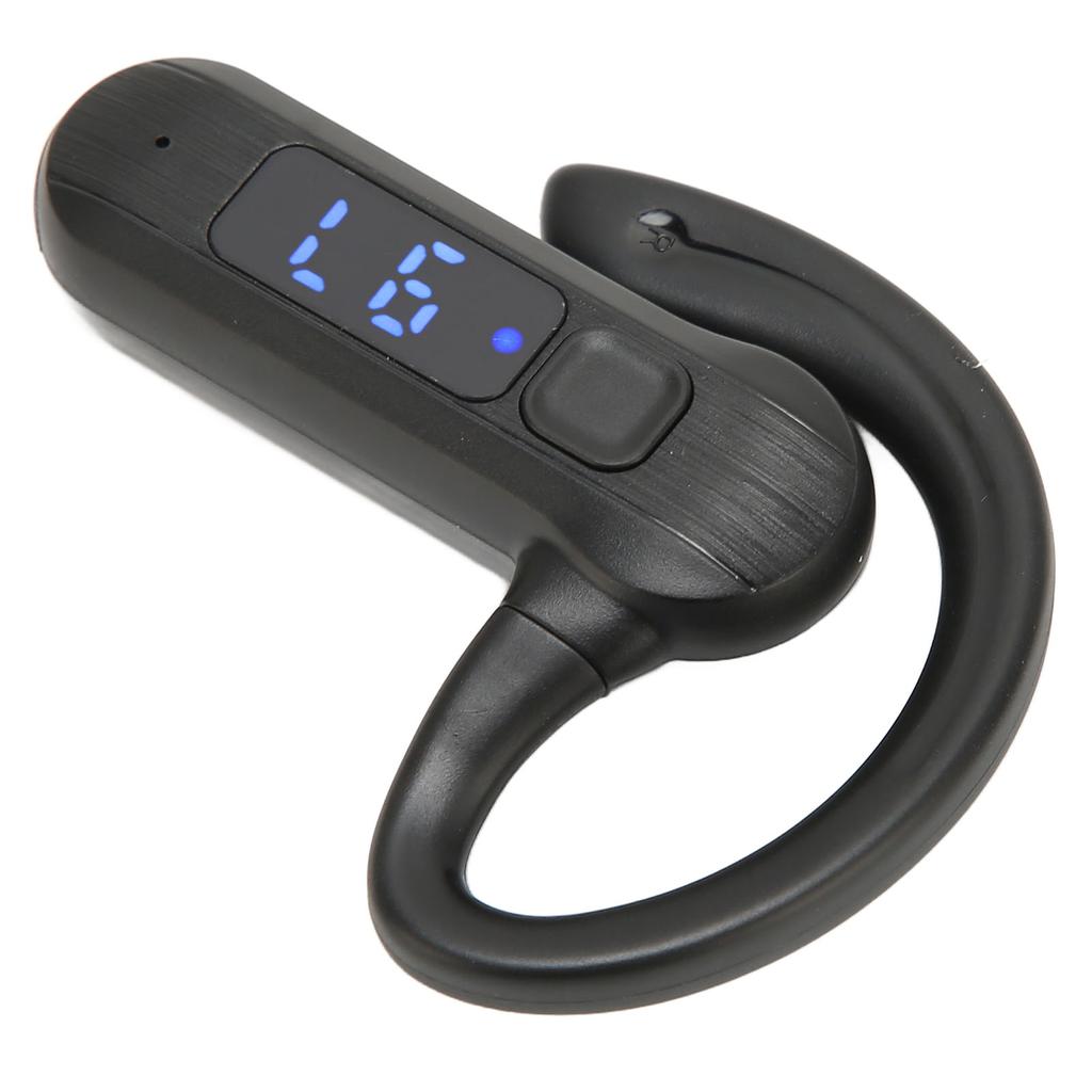 Single Ear Bone Conduction Headset Digital Display Voice Control Answering Wireless Earphone for Sports Business Black