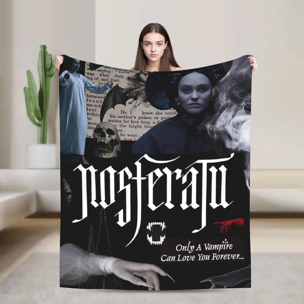 Nosferatu Vampire Dracula Fleece Throw Fashion Blankets Horror Movie Halloween for Bedding Knitted Fashion Blanket Travel Warm Multifunction