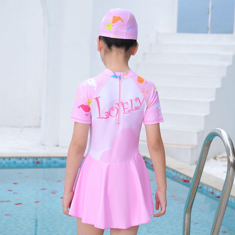 New Cartoon Girls' High-Elastic Skirted One-Piece Swimsuit, Customizable, Fresh Style