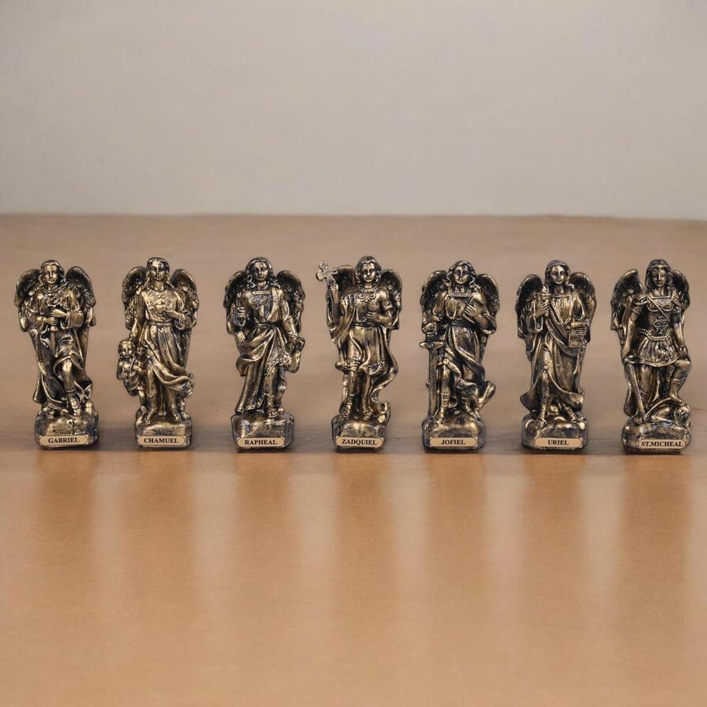 New Polyresin Seven Archangels Idol Statues Angel Figures Chakra Angels - Reiki Healing Multi Color Small (Set of 7) 4Inch