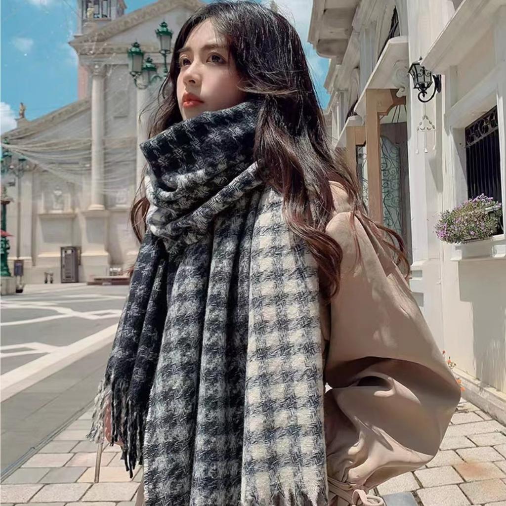 Scarf winter women's versatile shawl dual-purpose thousand bird plaid new Korean version thickened warm imitation cashmere scarf