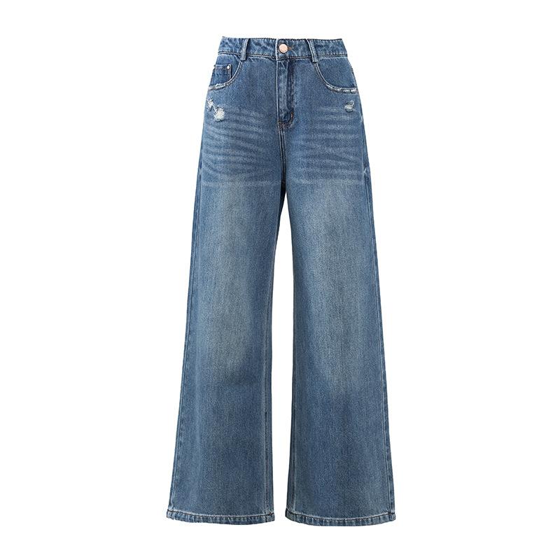 Slack cotton wide-leg jeans women's high-waisted new worn loose straight pants