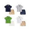 Summer Children's Polo Shirt Suit Boys Bear Short Sleeve Two-piece Set Boys Pure Color Shorts Fifth Pants Middle Pants
