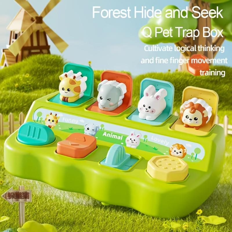 Hide and Seek Cartoon Pop Up Box for Youngsters 18-36 Months Interactive Learning Toy with Animal Cards, Educational Birthday or Christmas Gift