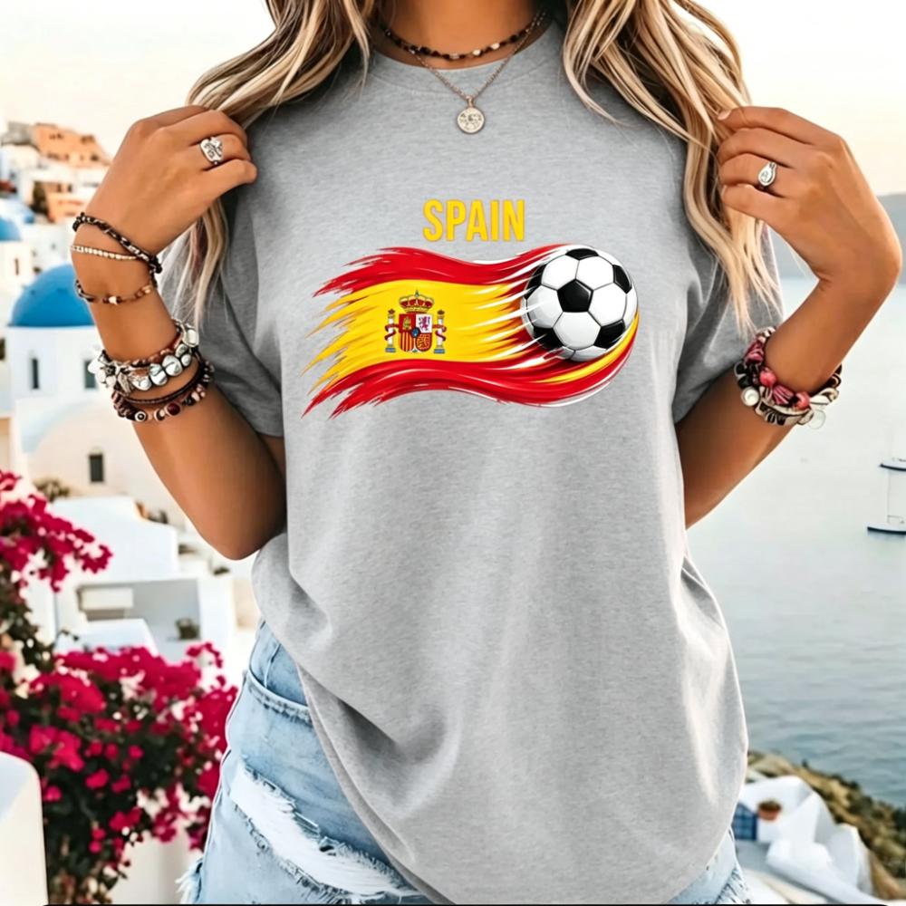 Spain Flag Soccer TShirt Spain Patriotic Aesthetic Shirt Soccer Part Supplies Clothing Soccer Fans Men Women Cotton Tee Tops