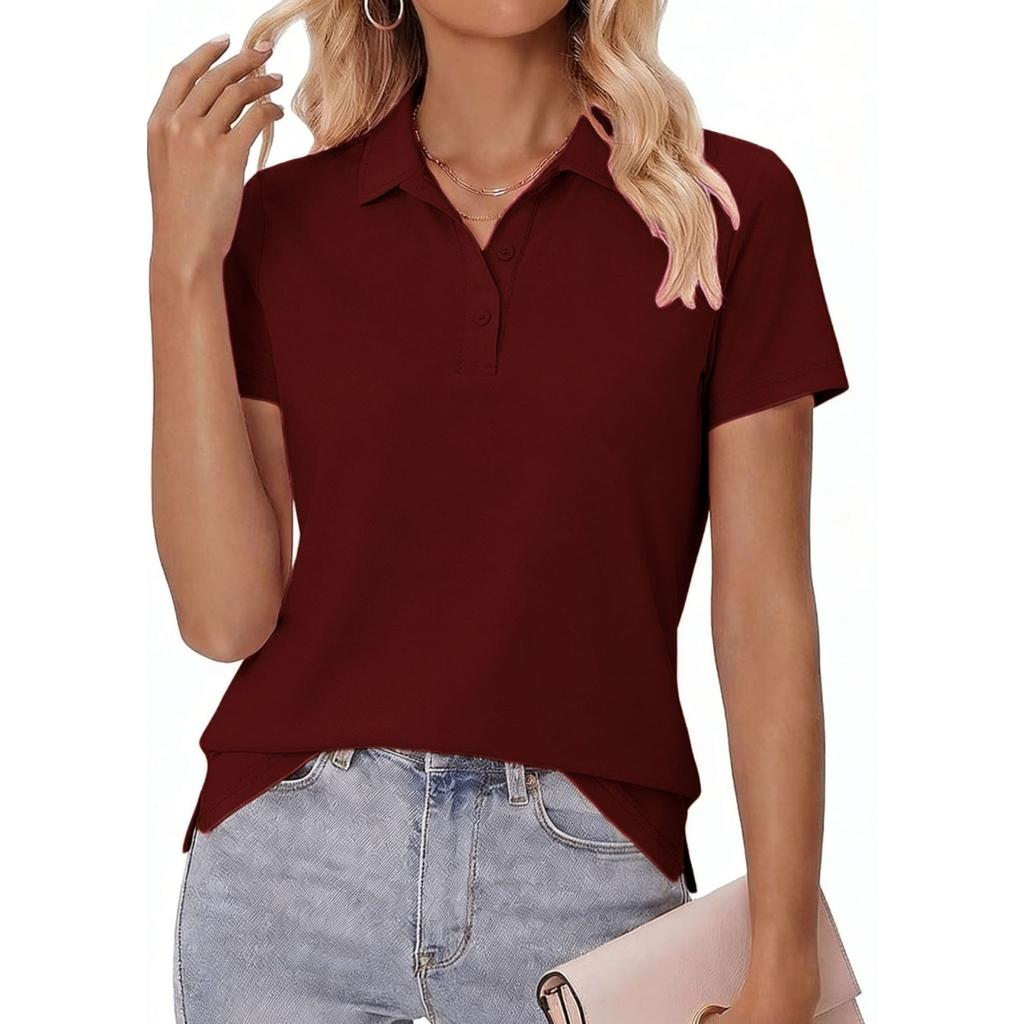 Stilvolles Damen-Kurzarm-Hemd mit Kragen und drei Knöpfen Golf-T-Shirt Top