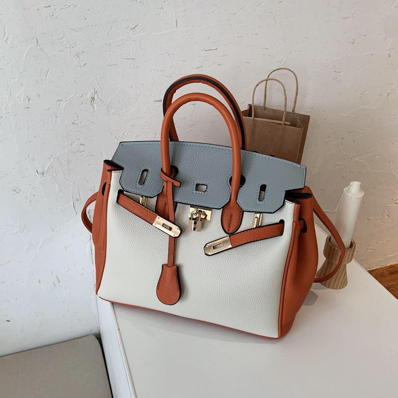 

Новая классическая контрастная платиновая сумка, портативная, на плечо, через плечо, женская сумка коричневый