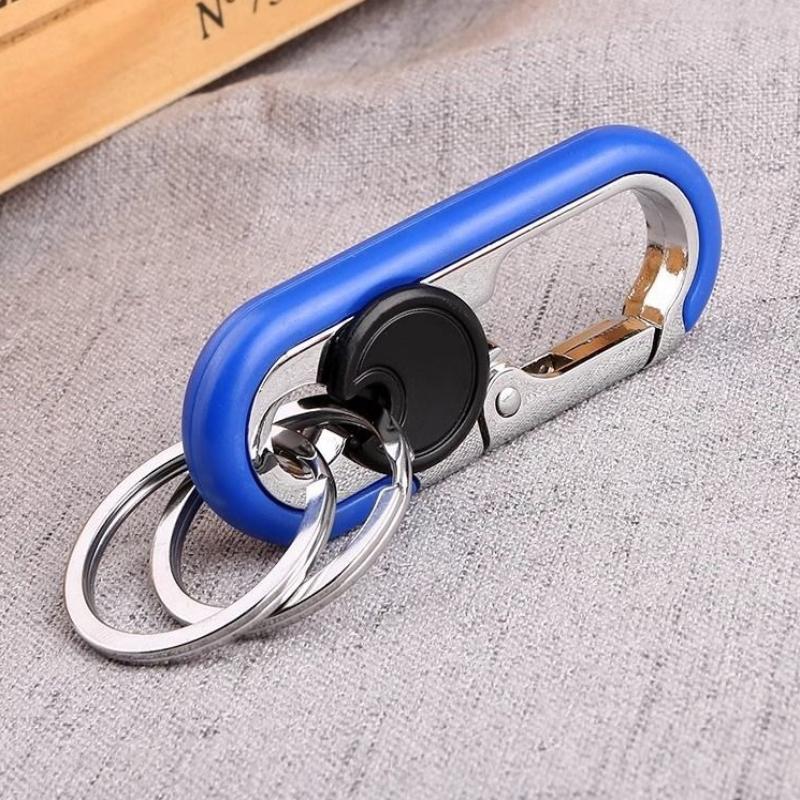 Rotatable Lock Carabiner Keychain Rustproof Metal Double Ring Anti-Lost Key Holder for Camping Hiking Gears