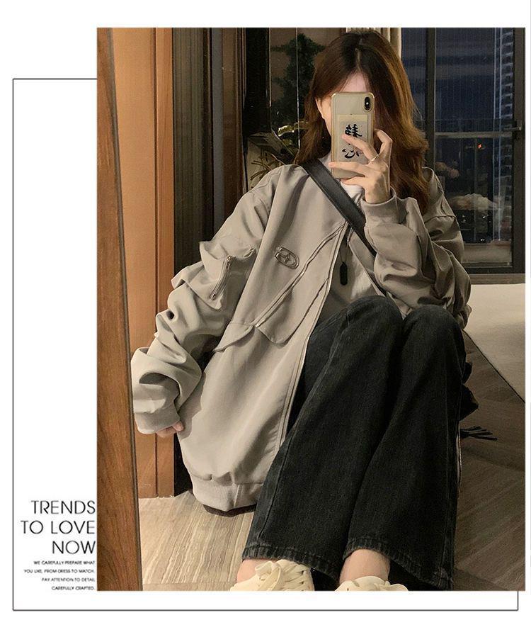 Women's American High-Street Style Loose Irregular Flight Jacket for Spring and Autumn