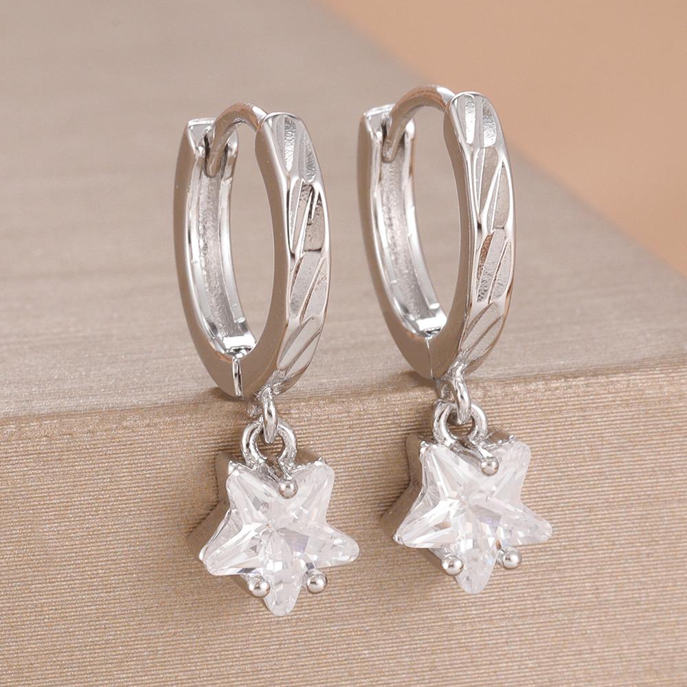 Vintage Fashion Zircon Star Hoop Earrings For Women French Design 14K Gold Plated Chain Earring Punk Cartilage Piercing Jewelry