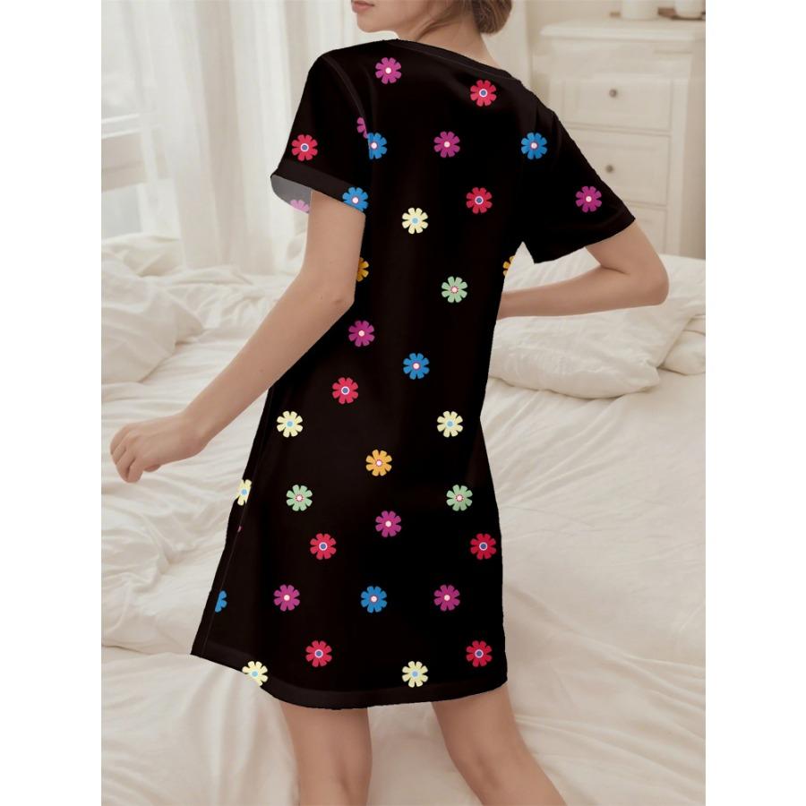 Women's Soft Short Sleeve Nightgown Floral Print Pajama Dress Women'S Short-Sleeved Dresses Y2k Ladies Clothes Casual Party Wear