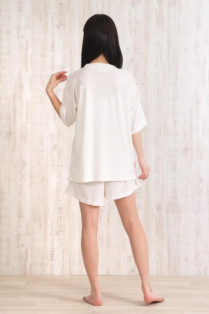 CORELAVISH Miffy Loungewear Pajamas for Pile Short Plus Size Set Women, Fabric, Summer/Spring, Sleeves, (JP, Alphabet, LL, White)