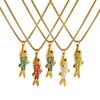 304 Stainless Steel Enamel Fish Pendant Charm Necklace 18K Real Gold Plated Box Chain 45cm + 5cm For Women Ocean Jewelry Gift
