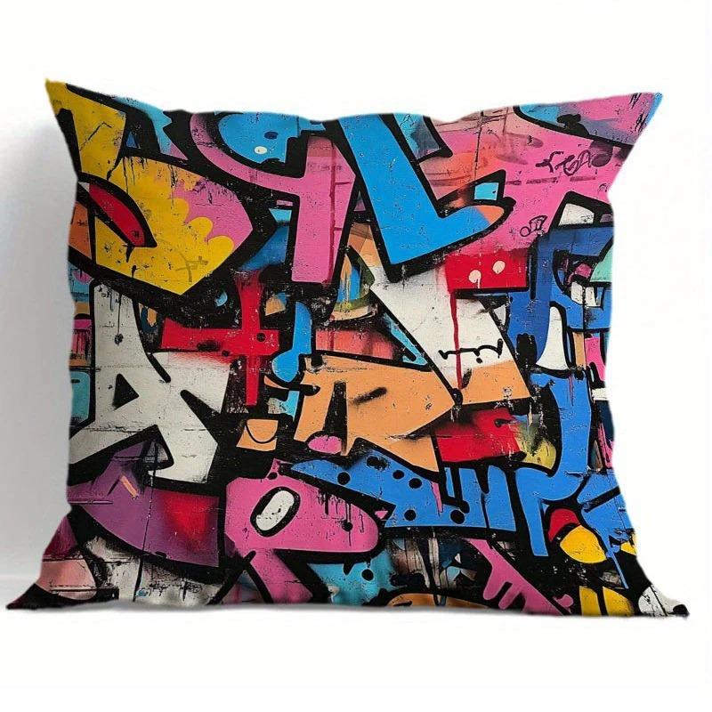 Colorful Graffiti Pattern Decorative Pillow Covers Pattern Cushion Cover Suitable For Sofa Bedroom Car Pillow Cover