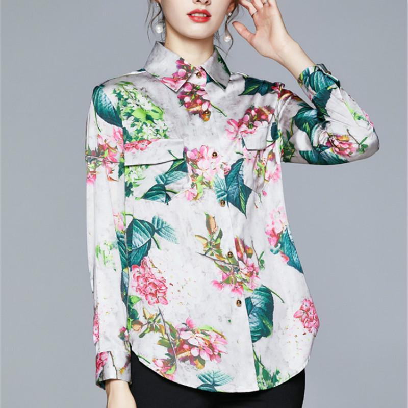 Loose Casual Button Satin Blouses 