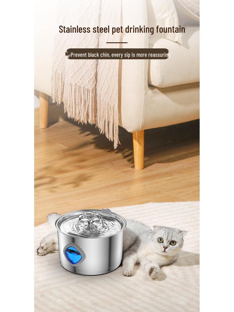 Cross-Border Stainless Steel Cat & Dog Water Fountain - Silent 2.8L Pet Water Dispenser