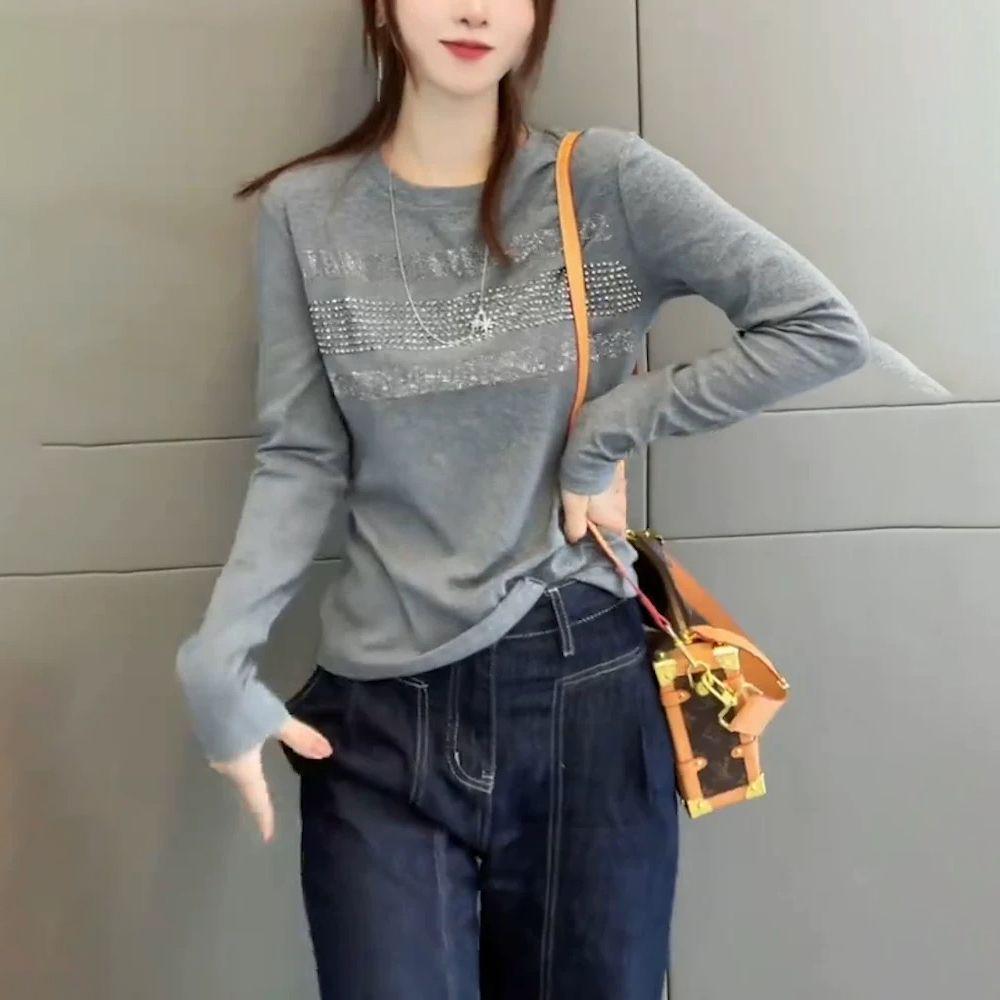 Autumn/Winter Korean Style Heavy Duty Crew Neck Long Sleeve Stylish Slimming Base Top for Women